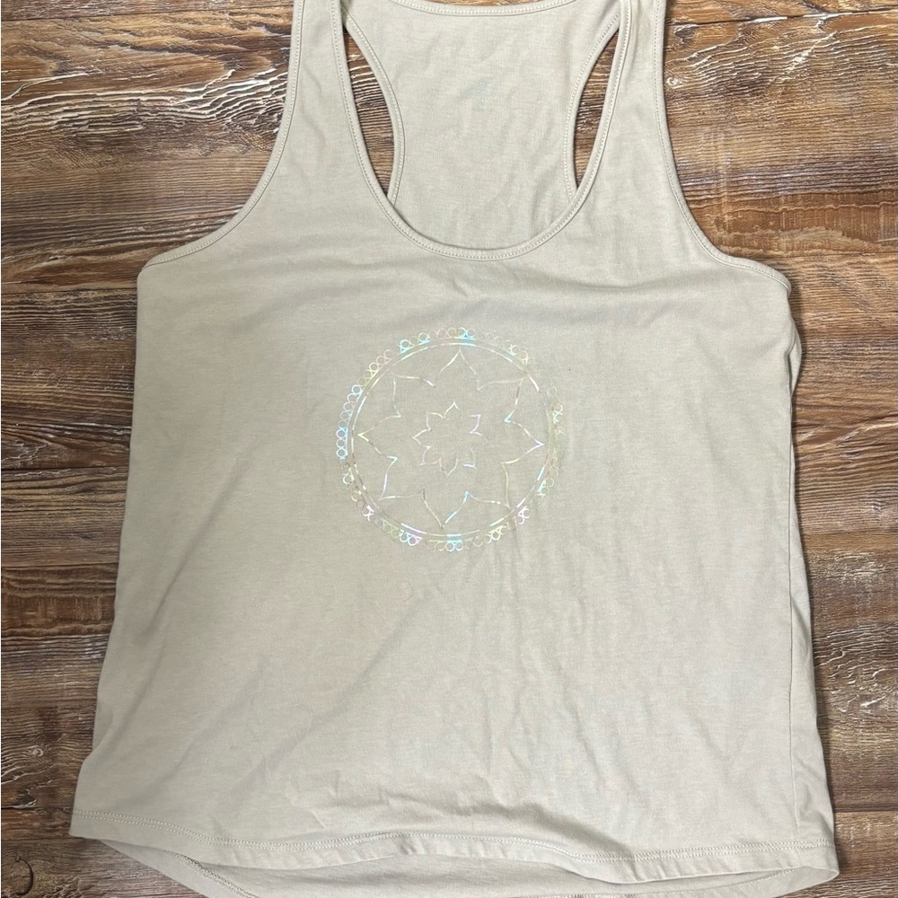 Club Pilates Beige Tank Top with Mandala Design